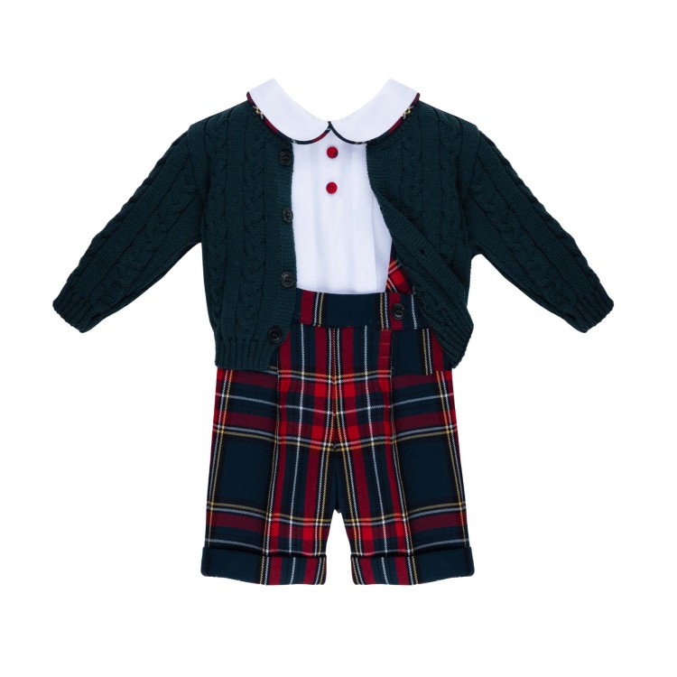 MARLU' Set 3 pezzi verde e rosso a quadri neonato