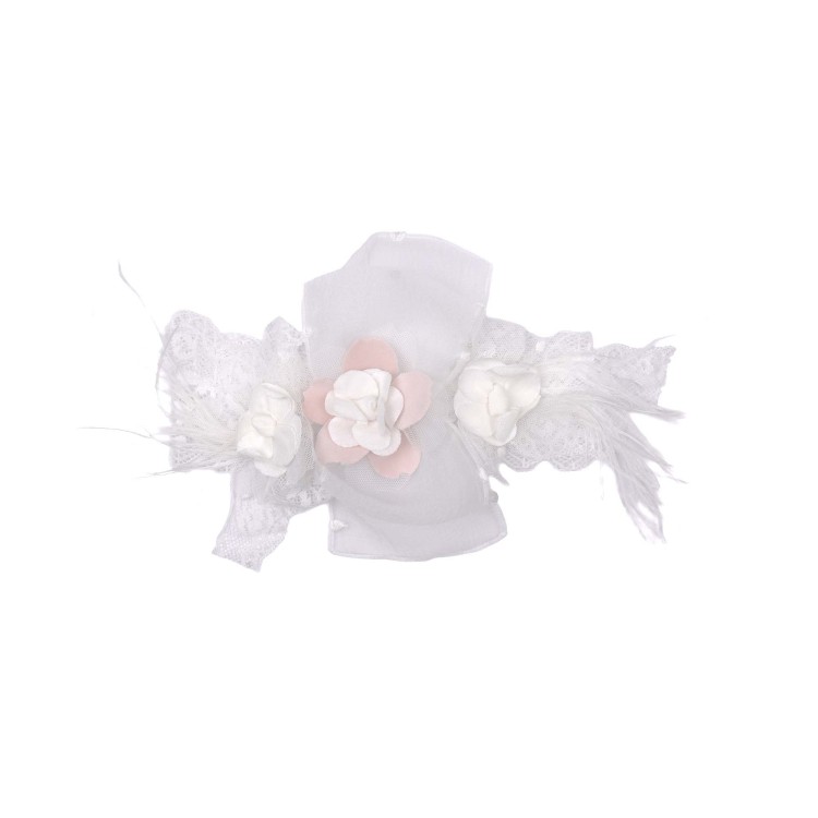 MARLU' Fascetta bianca con fiore rosa neonata