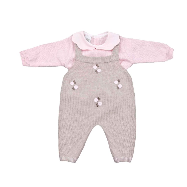 MARLU' Set 2 pezzi tortora con salopette neonata