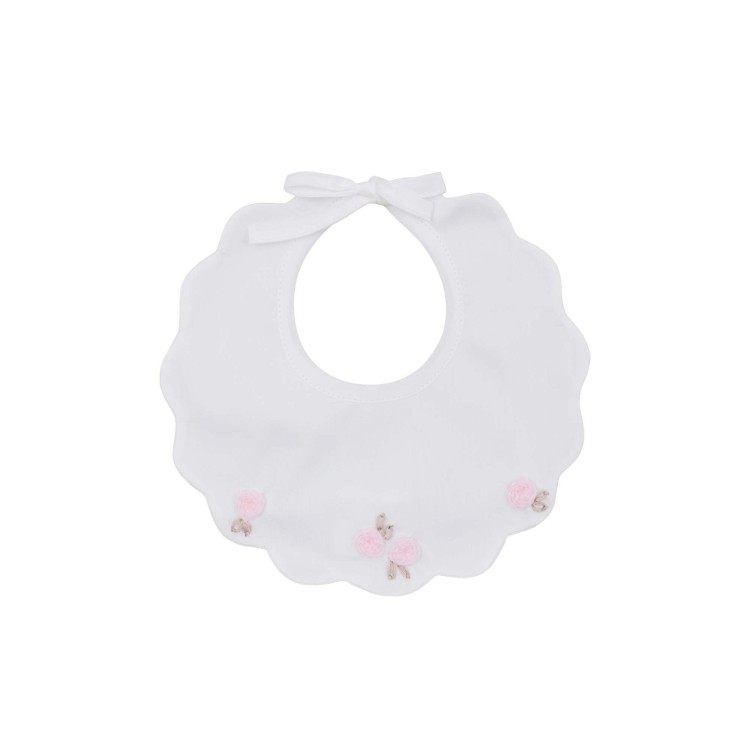MARLU' Bavetta bianca con ricamo rosa neonata