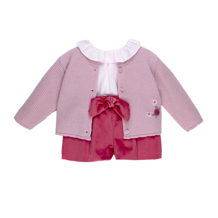 MARLU' Set 3 pezzi marsala con shorts neonata