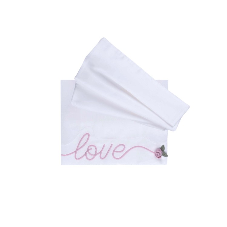 MARLU' Set lenzuolino bianco con ricami marsala neonata