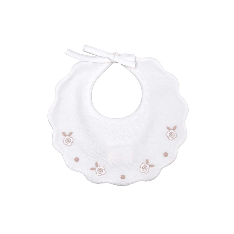 MARLU' Bavetta bianca con ricamo beige neonata