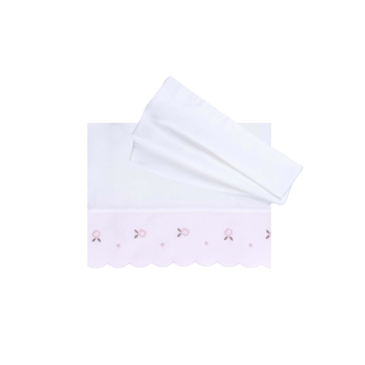 MARLU' Set lenzuolino bianco con ricami rosa neonata