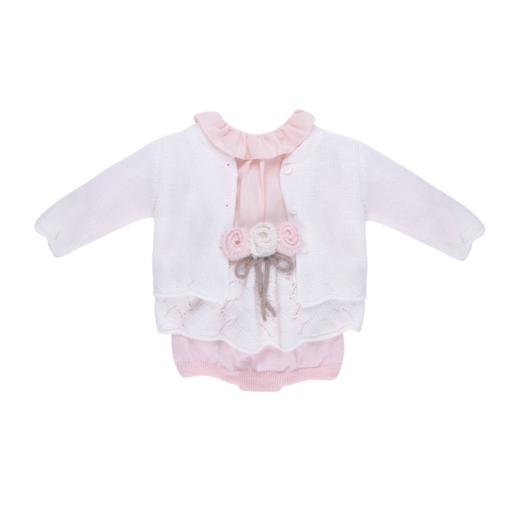 MARLU' Set 3 pezzi bianco con fiori neonata