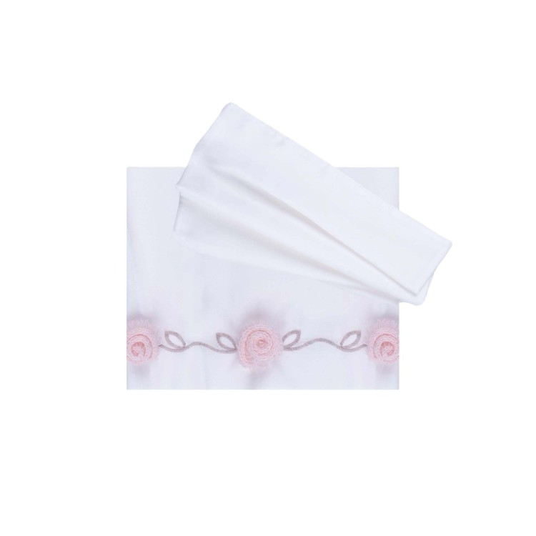 MARLU' Set lenzuolino bianco con fiori pesca neonata