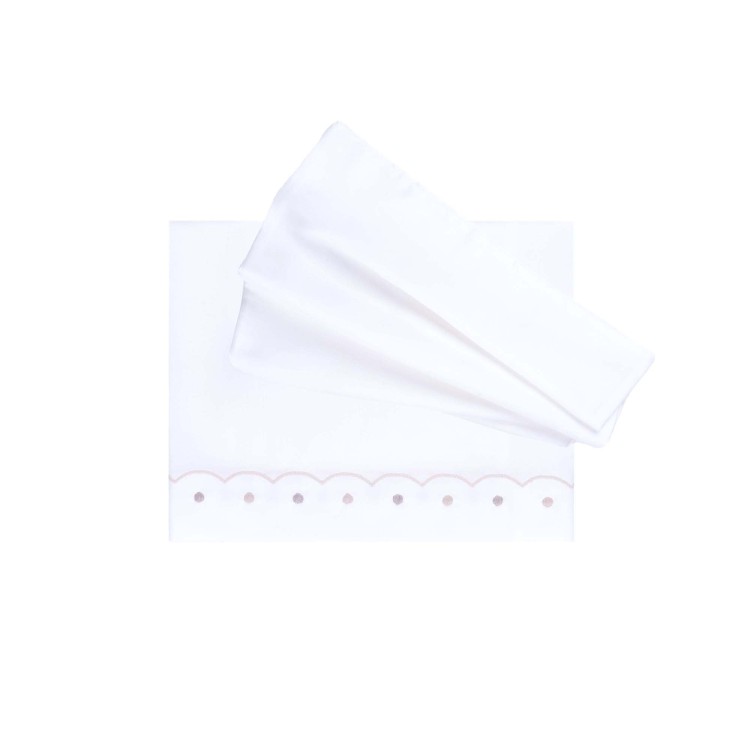 MARLU' Set lenzuolino bianco ricami beige neonati