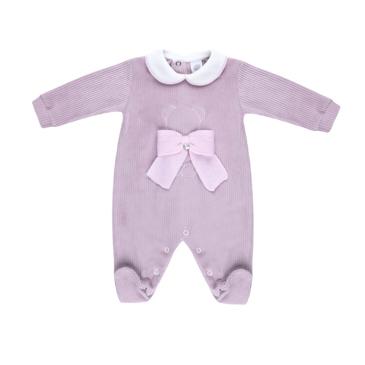 MARLU' Tutina marsala con fiocco rosa neonata