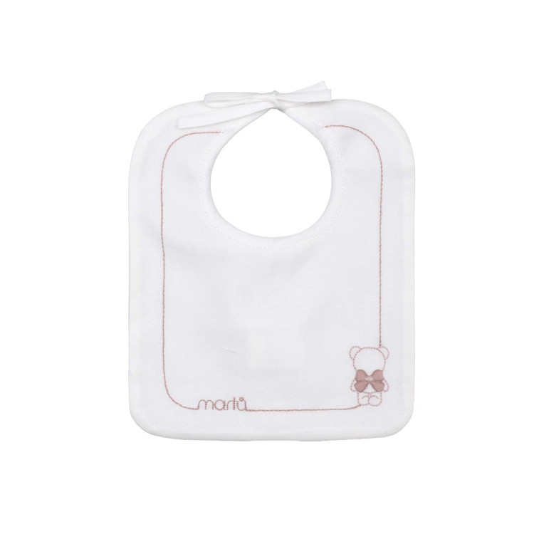 MARLU' Bavetta bianca orsetto rosa neonata