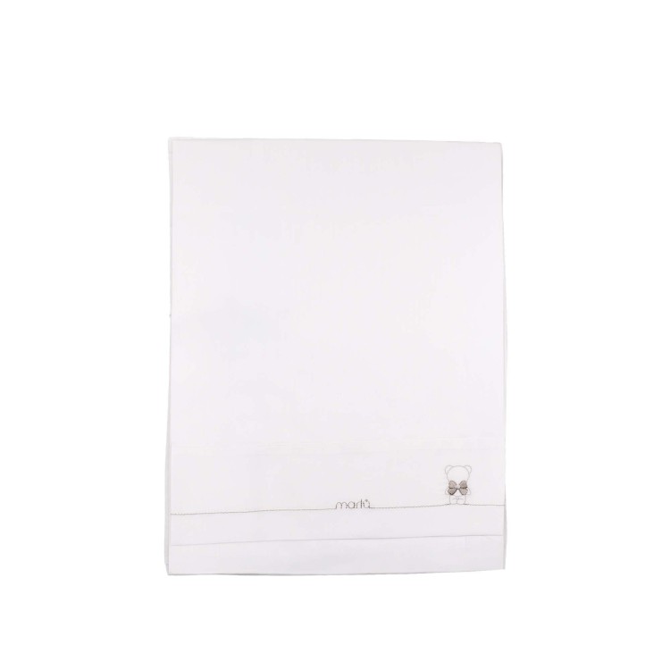 MARLU' Set lenzuolino bianco ricami beige neonati