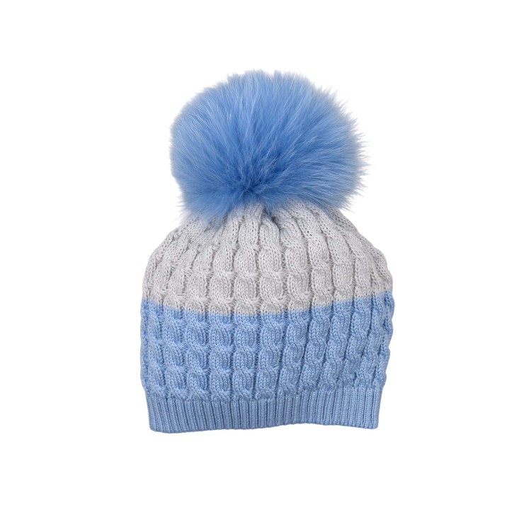 MARLU' Cappellino grigio e azzurro pom pom neonato
