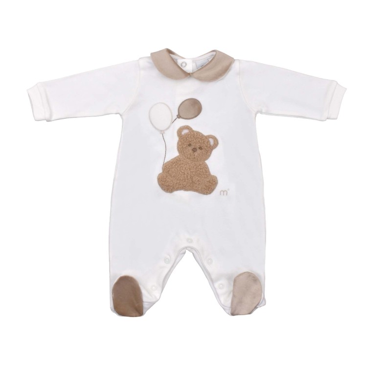 MARLU' Tutina bianca e beige con orsetto neonati