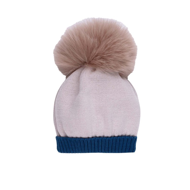 MARLU' Cappellino beige e blu con pompom neonato
