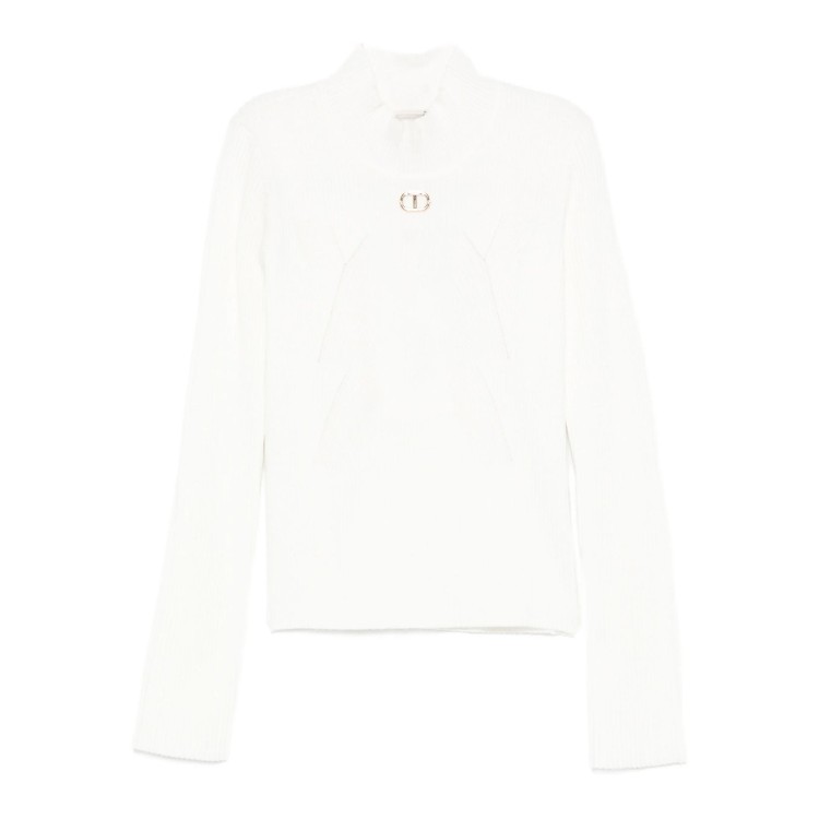 TWIN-SET Lupetto bianco in maglia a costine bambina