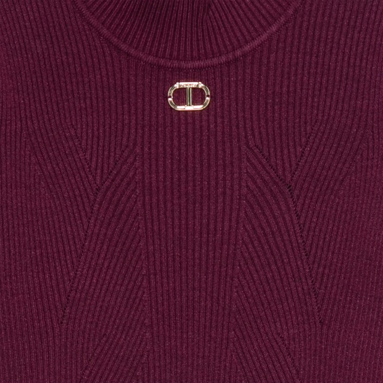 TWIN-SET Lupetto burgundy in maglia a costine bambina