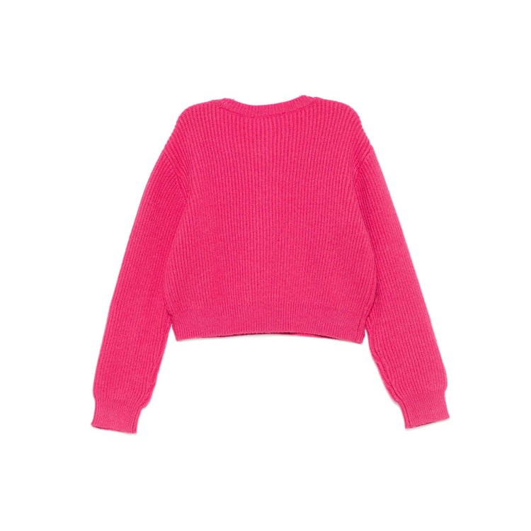 TWIN-SET Maglione fucsia a coste con logo bambina