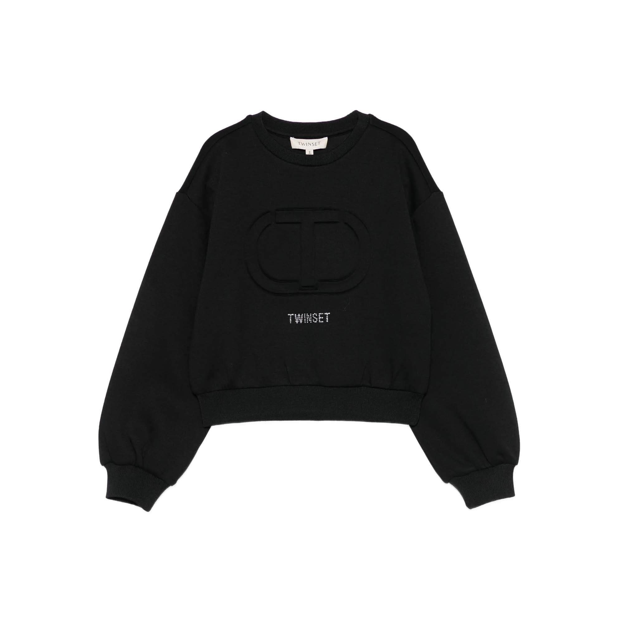 TWIN-SET Felpa nera con logo goffrato bambina
