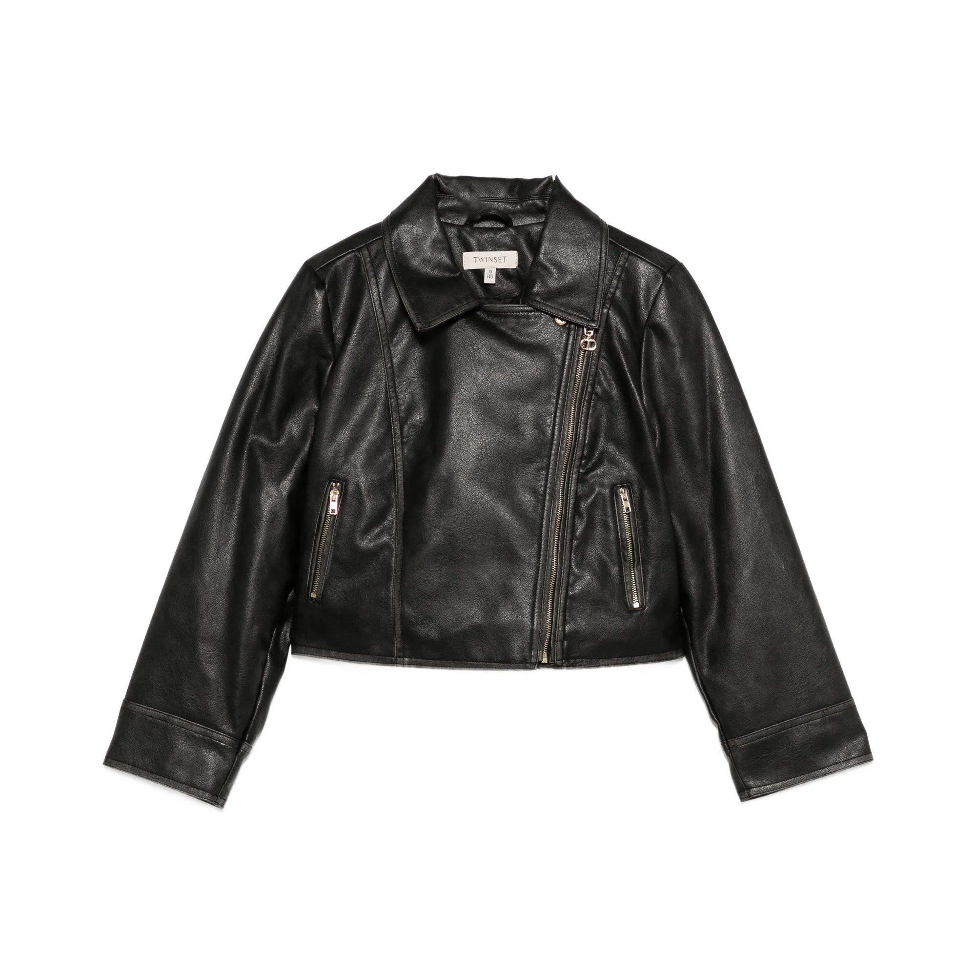 TWIN-SET Chiodo nero imbottito spalmato bambina