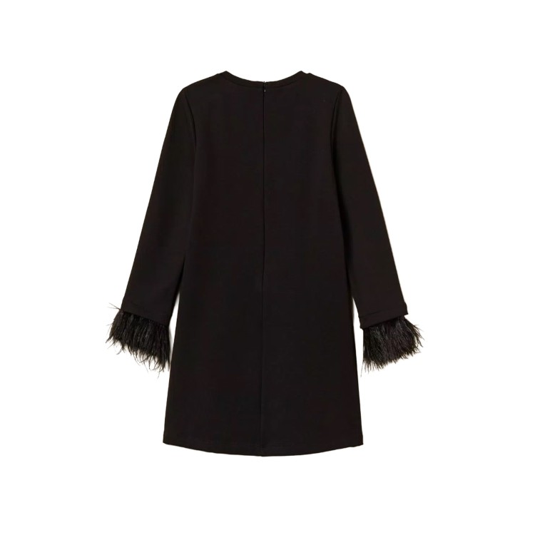 TWIN-SET Abito nero con tasche e piume bambina