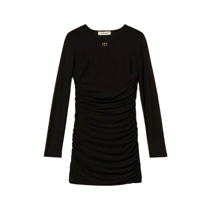 TWIN-SET Abito nero in tulle drappeggiato bambina