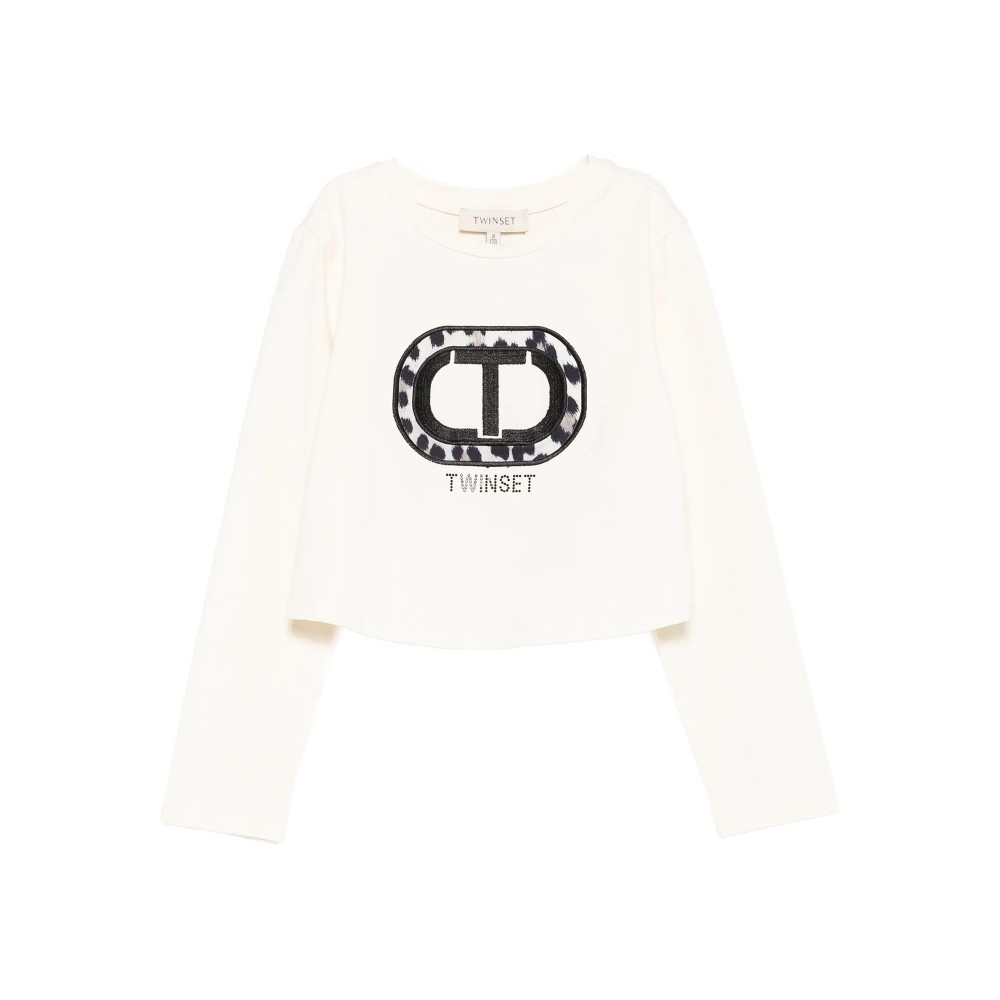 TWIN-SET T-shirt crema logo...