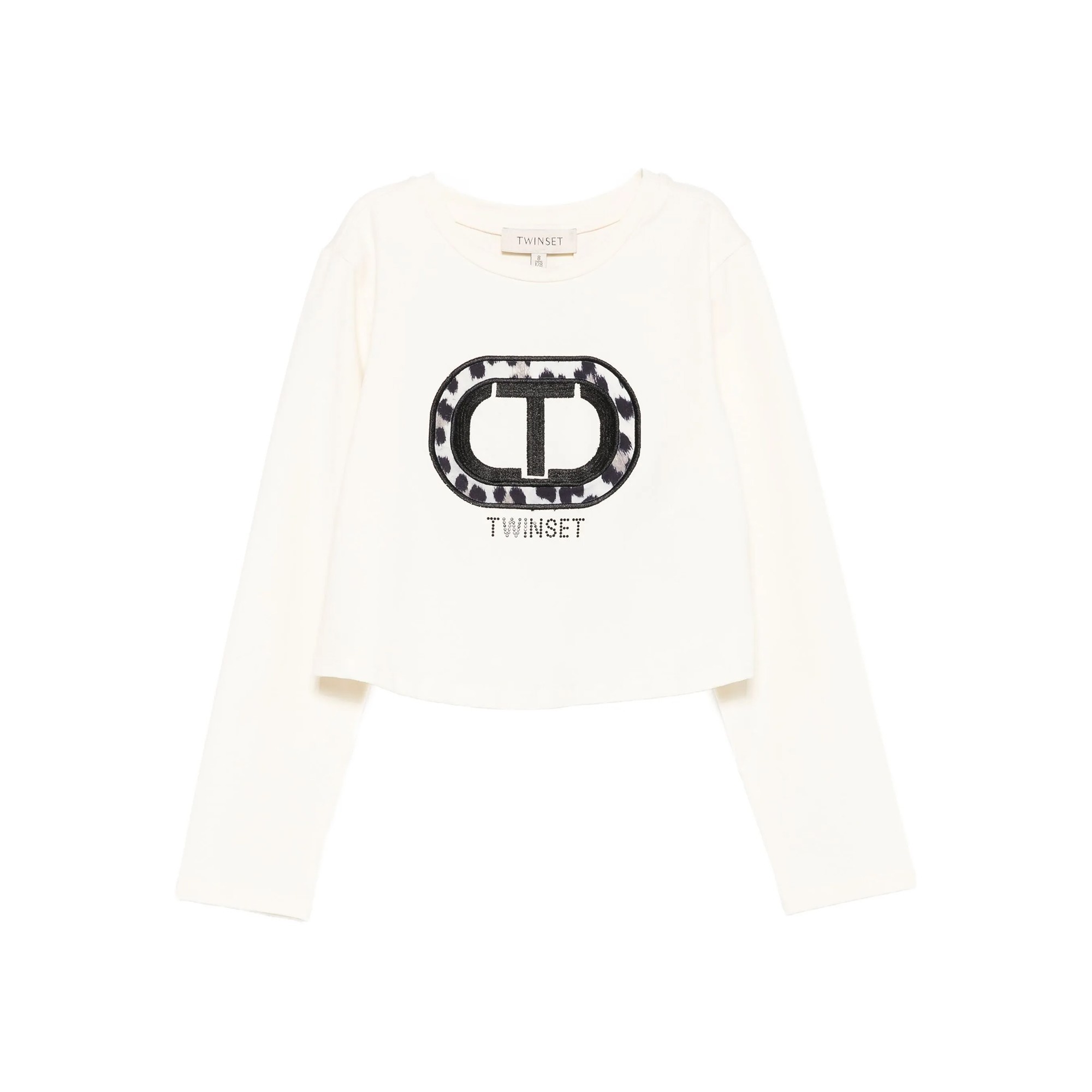 TWIN-SET T-shirt crema logo leopardato bambina