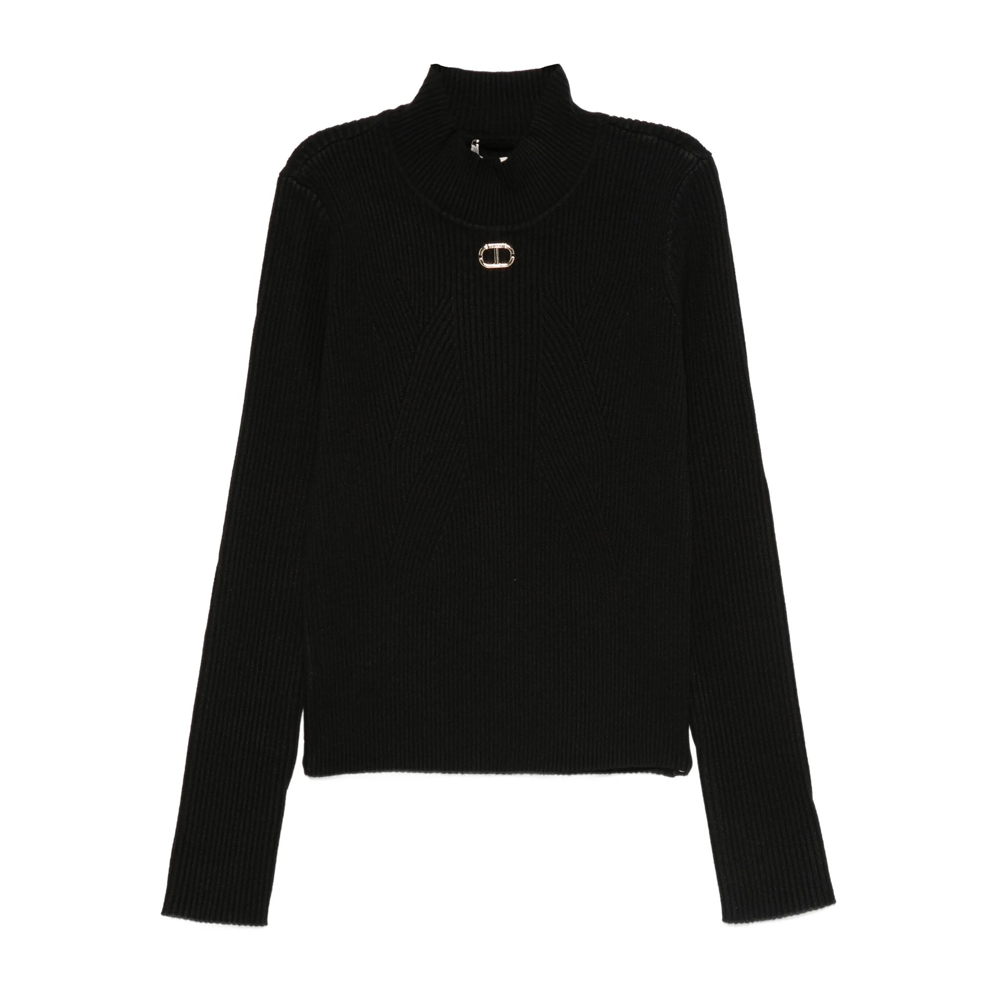 TWIN-SET Lupetto nero in maglia a costine bambina