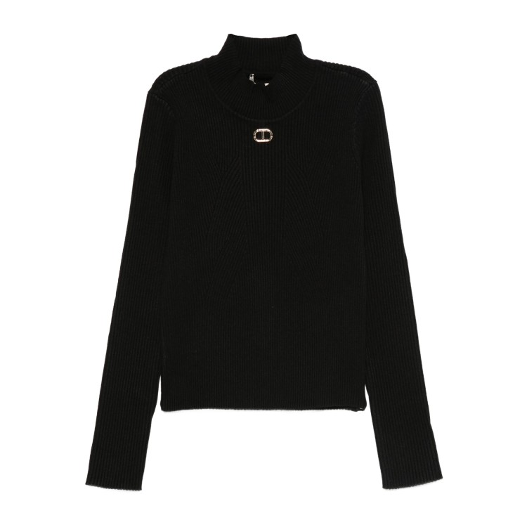 TWIN-SET Lupetto nero in maglia a costine bambina