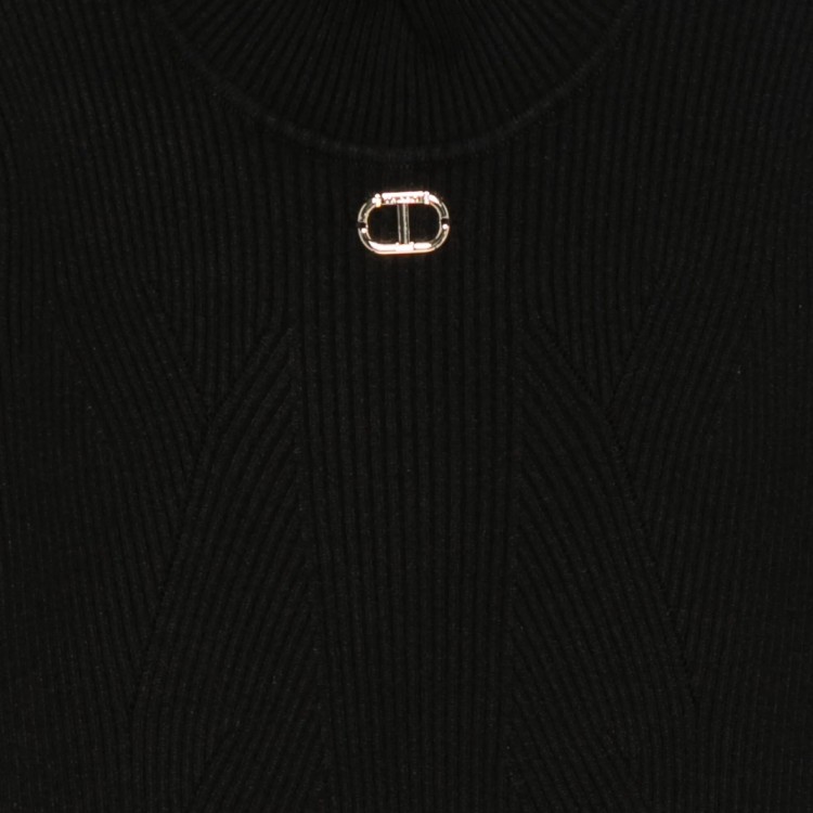 TWIN-SET Lupetto nero in maglia a costine bambina