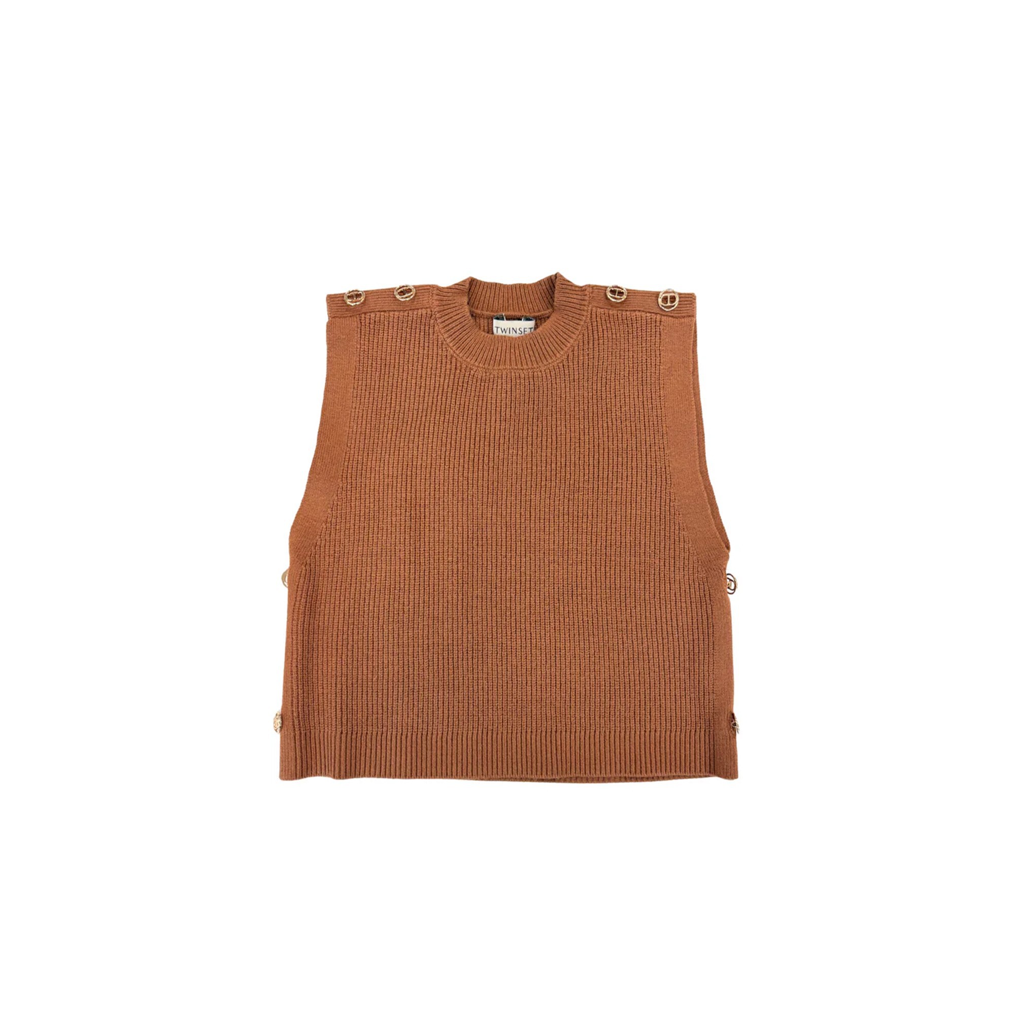 TWIN-SET Gilet in maglia cammello bambina