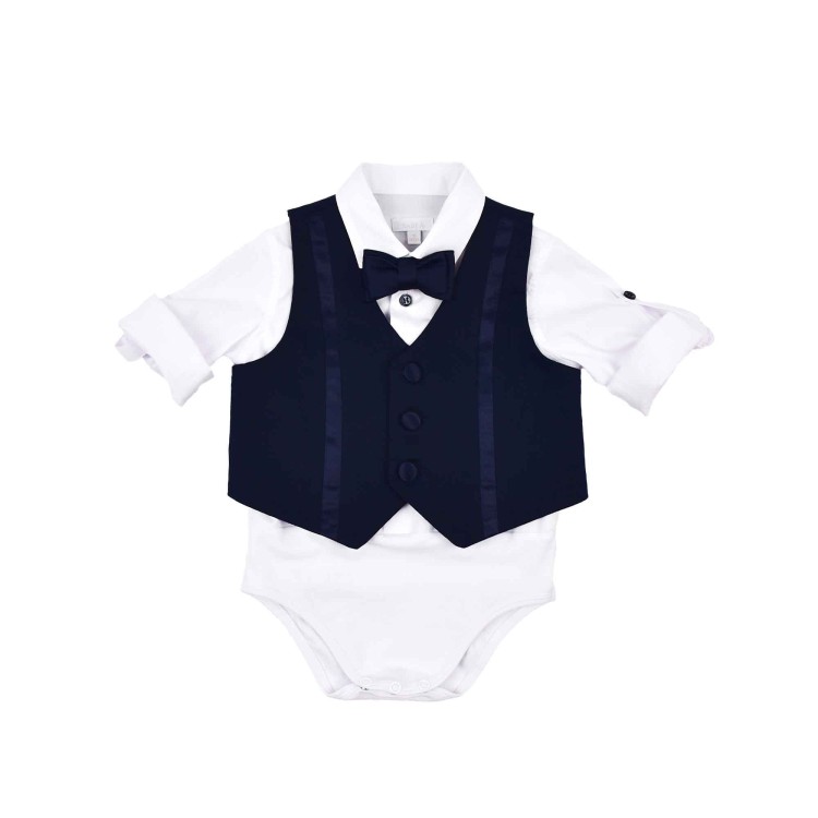 BABY A Completo blu navy con gilet e shorts neonato