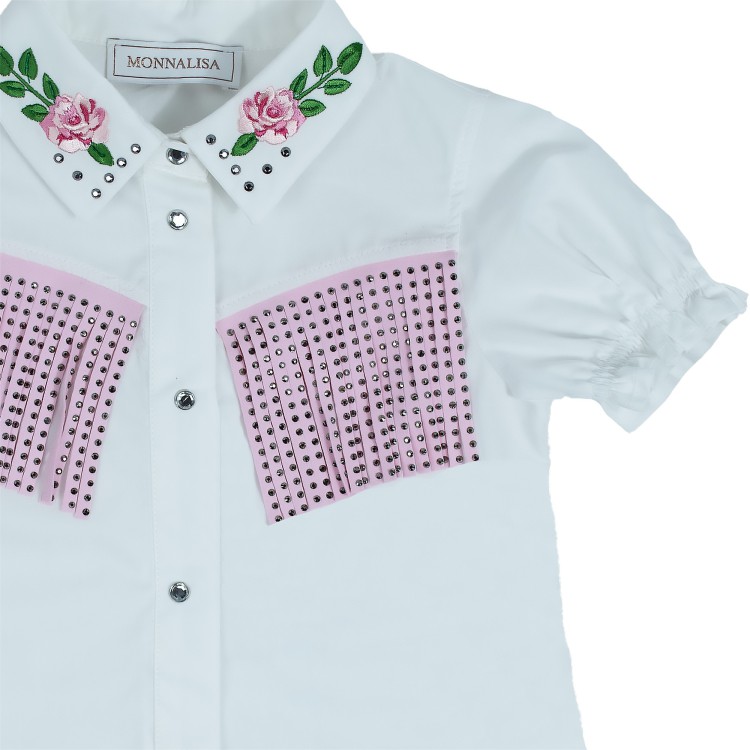 MONNALISA Camicia manica corta popeline cotone bianca bambina