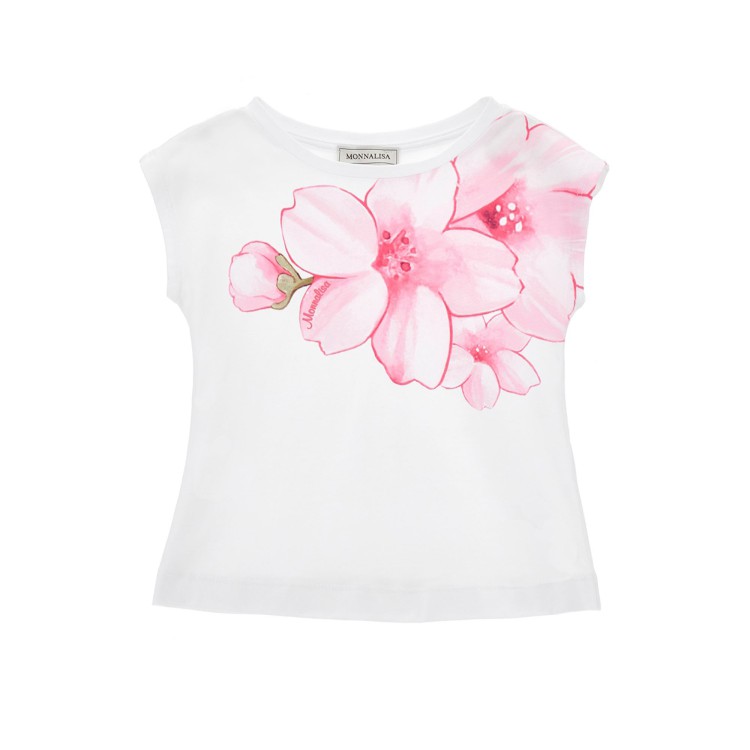 MONNALISA T-shirt bianca stampa floreale bambina
