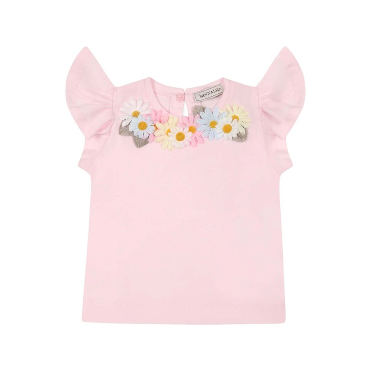 MONNALISA T-shirt rosa con applicazione floreale bambina