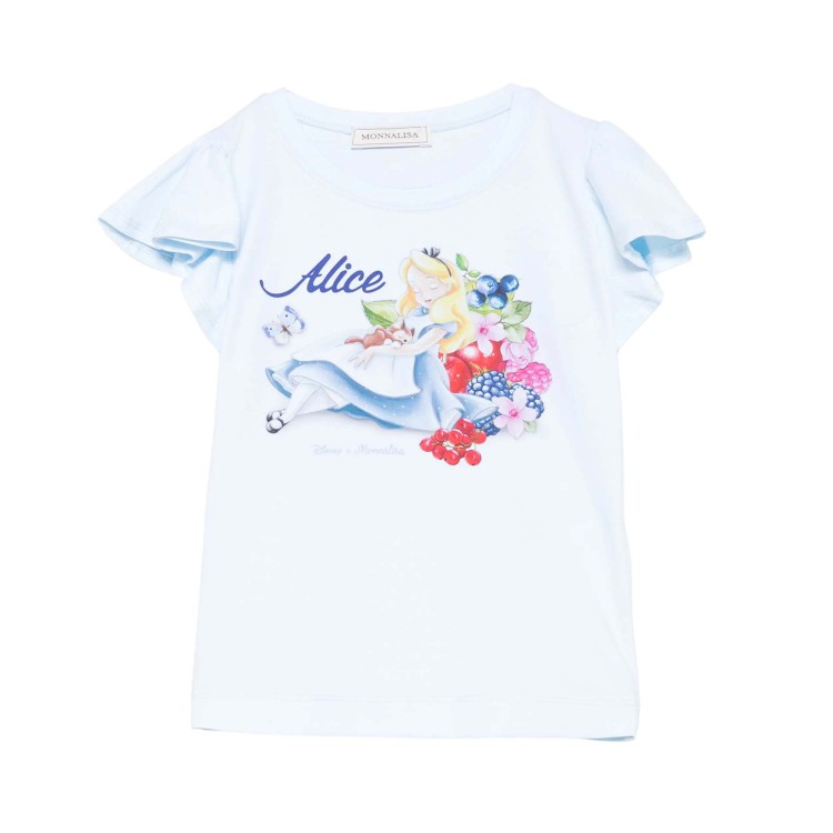 MONNALISA T-shirt celeste con stampa Alice bambina