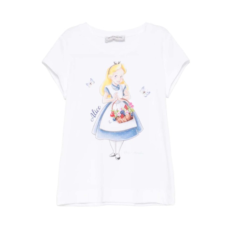 MONNALISA T-shirt bianca con stampa Alice bambina