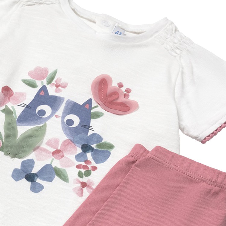 MAYORAL Completo bianco e rosa leggings e t-shirt neonata