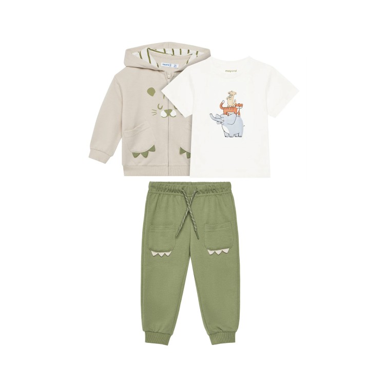 MAYORAL Completo 3 pezzi verde con stampa neonato