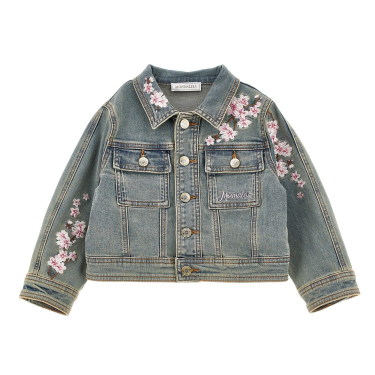MONNALISA Giacca in denim con fiori ricamati bambina