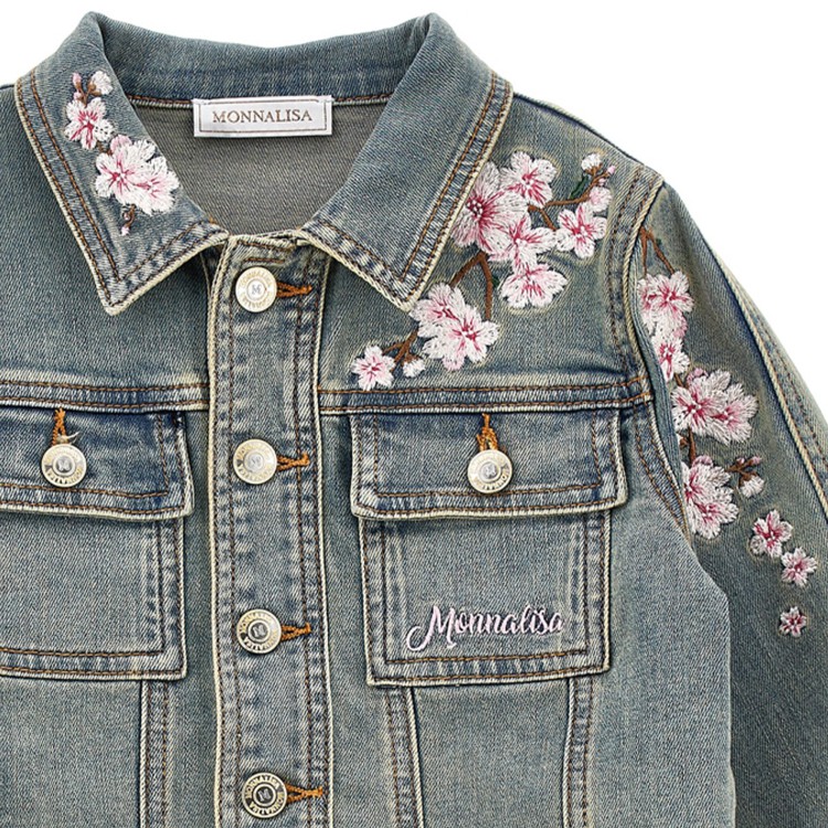 MONNALISA Giacca in denim con fiori ricamati bambina