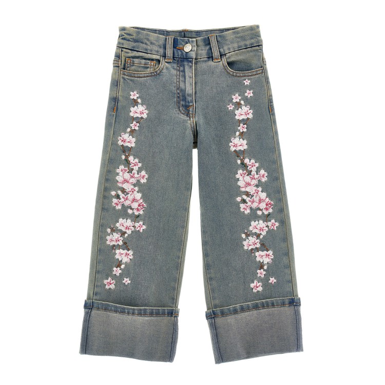 MONNALISA Jeans denim con fiori ricamati bambina