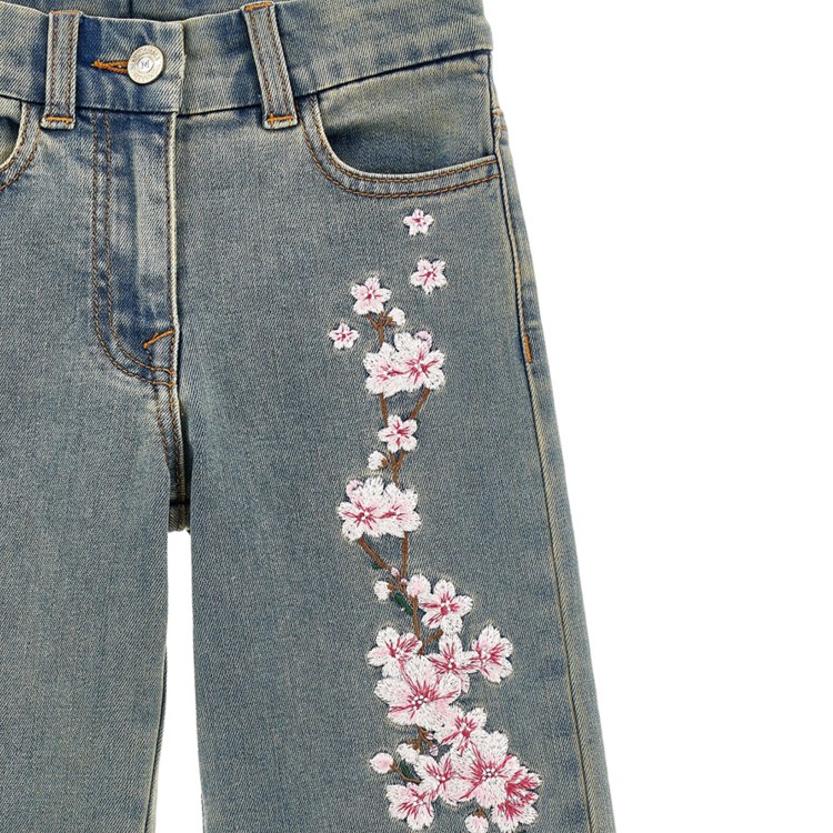 MONNALISA Jeans denim con fiori ricamati bambina