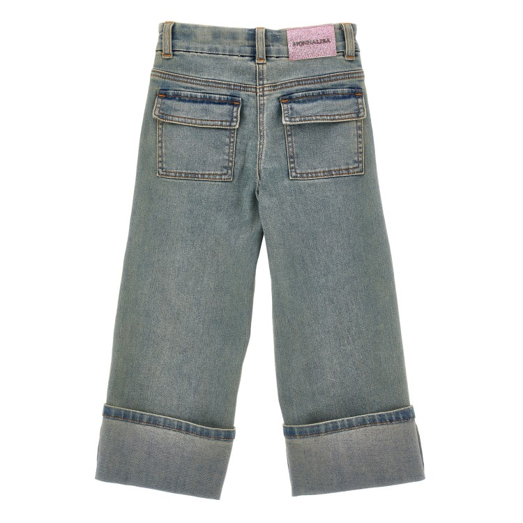 MONNALISA Jeans denim con fiori ricamati bambina