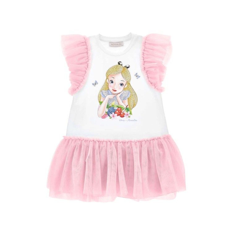 MONNALISA Abito bianco Alice con volant rosa bambina