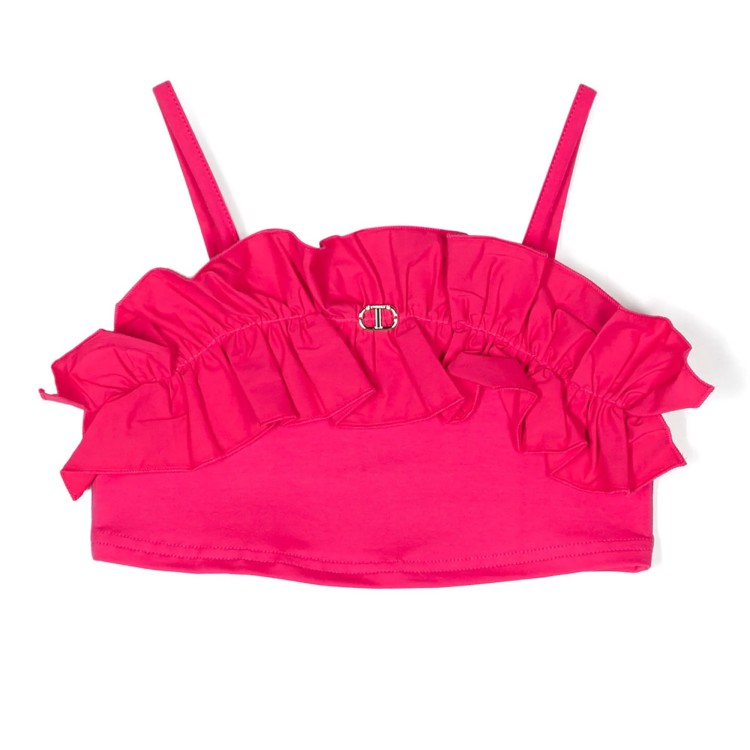TWIN-SET Top corto di cotone stretch  fuxia bambina