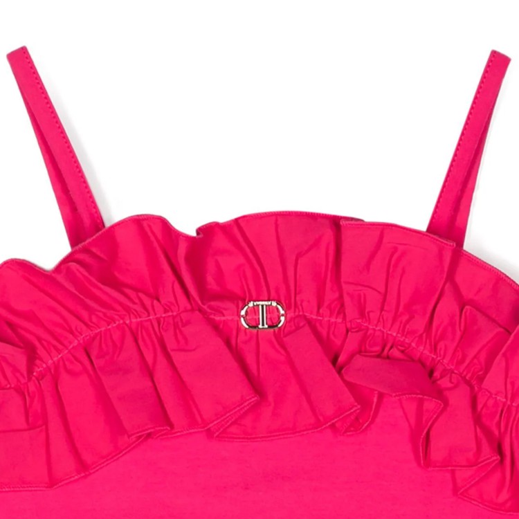 TWIN-SET Top cropped fucsia con volant bambina