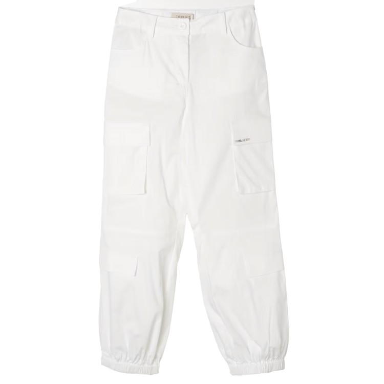 TWIN-SET Pantaloni bianchi cargo in popeline bambina