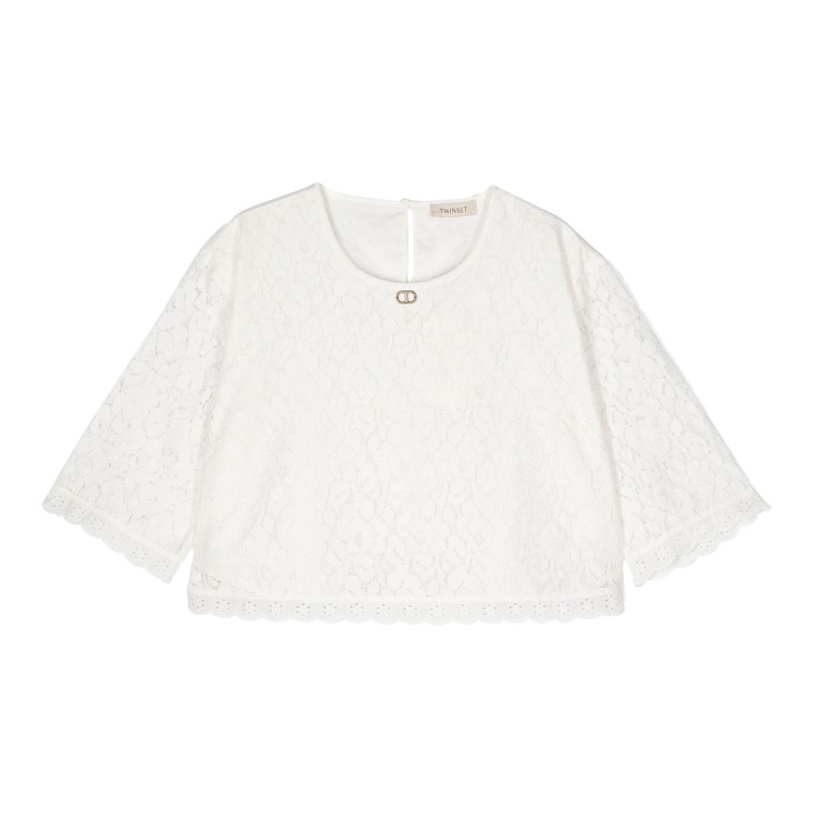 TWIN-SET Blusa in pizzo floreale e retro in mussola