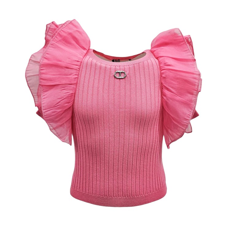 TWIN-SET Top rosa con maniche volant bambina