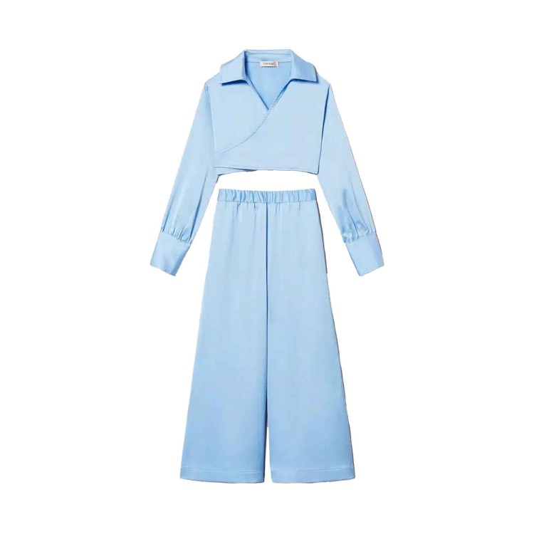 TWIN-SET Completo celeste in raso bambina